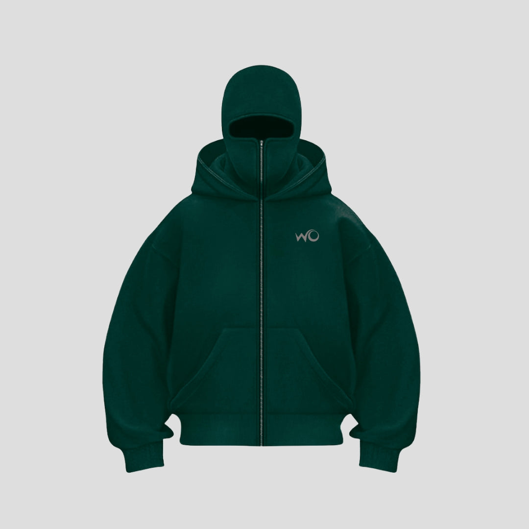 Balaclava Ninja Dark Pine Green Zipper Hoodie