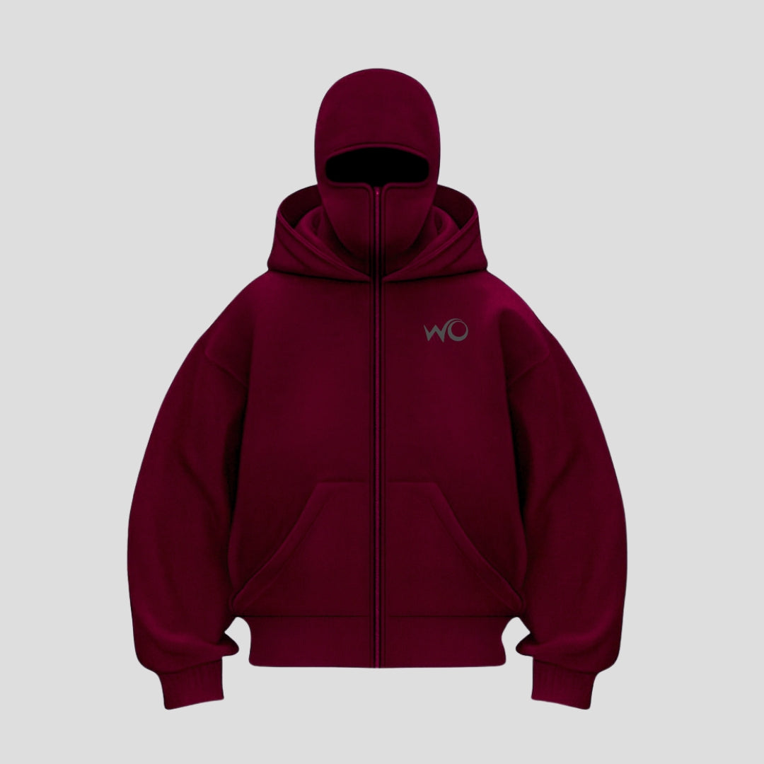 Balaclava Ninja Red Wine Zipper Hoodie