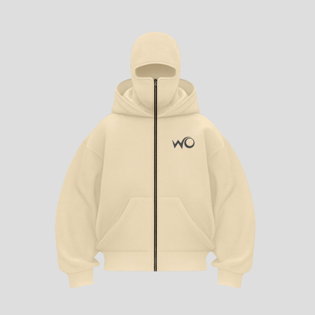 Balaclava Ninja Beige Zipper Hoodie
