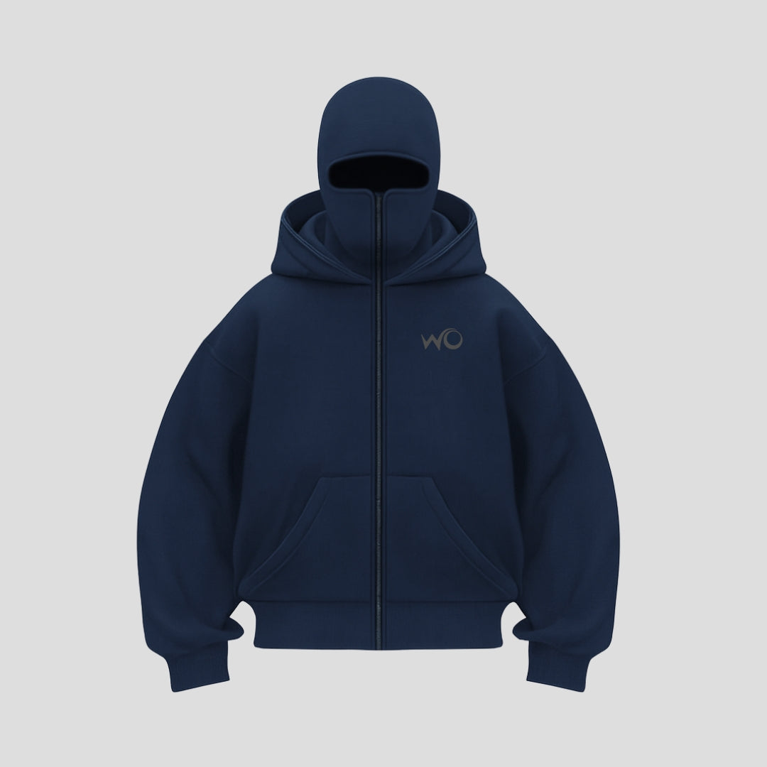 Balaclava Ninja Navy Blue Zipper Hoodie